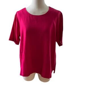 Country Wear Casual Large Blouse Hot Pink Linen Rayon‎  Short Sleeve Vintage